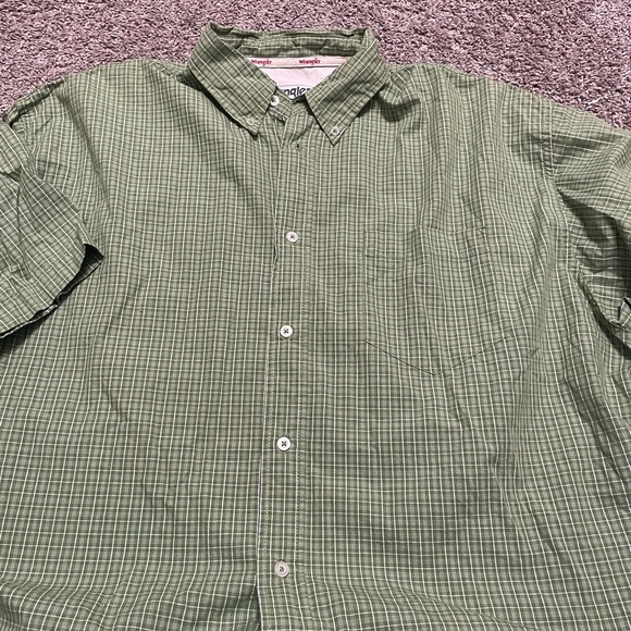 Wrangler Hero Men 2X‎ Green/White Striped button collar dress shirt short sleeve - Picture 1 of 7